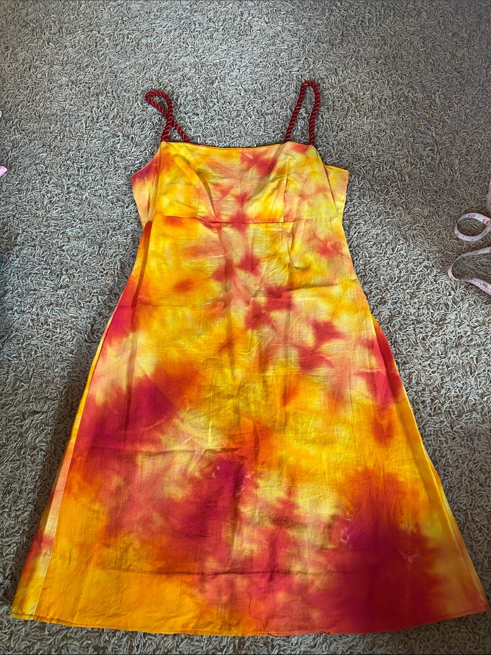 Tie-Dye Yellow & Red Spaghetti Strap Dress/ one of a kind